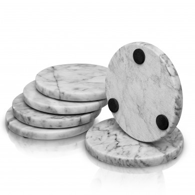 Amazion selling italy carrara White Marble Stone Coasters round shape Polished Coasters 3.5 Inches