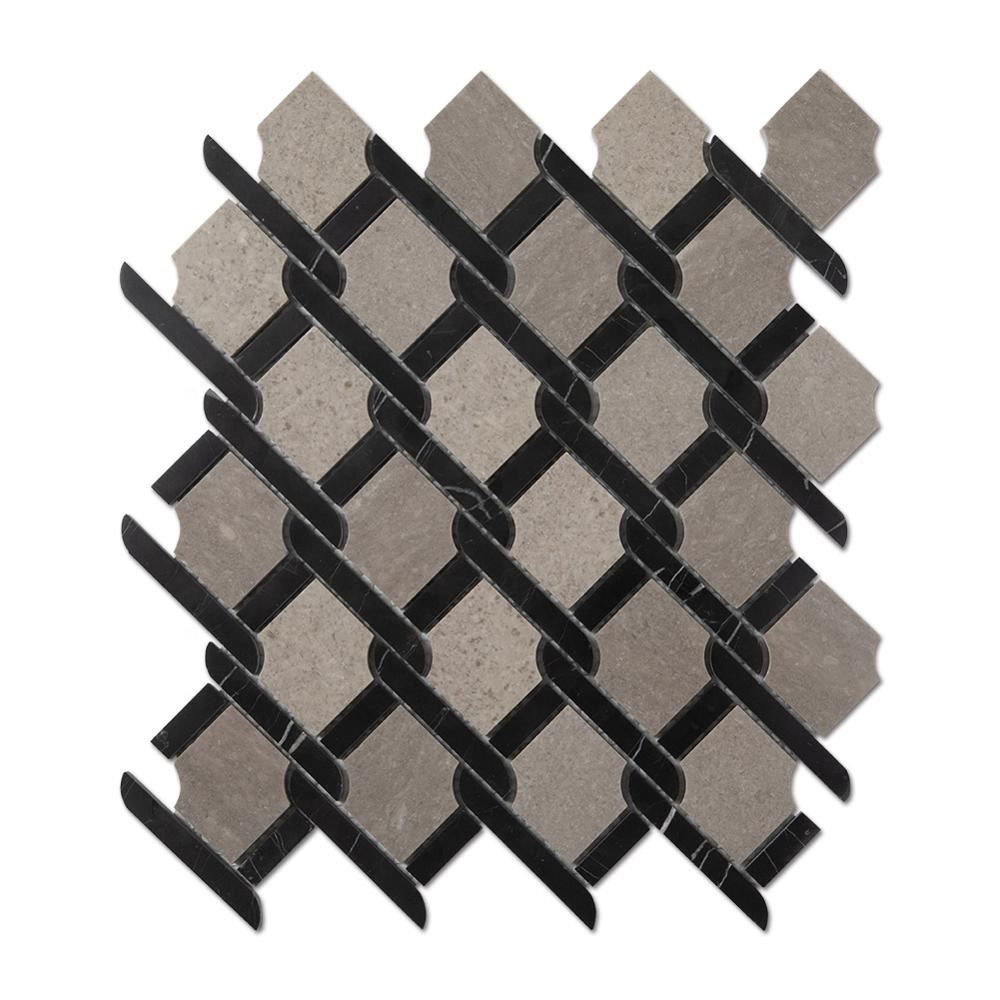 Discount wholesale Natural Slate Coaster - Bathroom Floor Cinderella Grey Marble Mosaic Tile On Mesh  – Shunstone