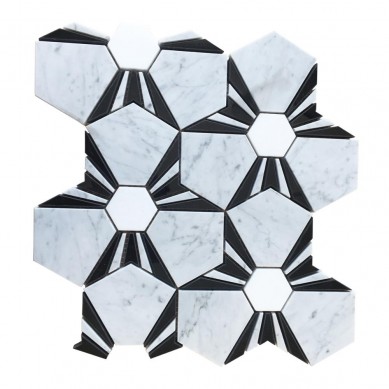 Beautiful-polished-white-with-black-marble-mosaic