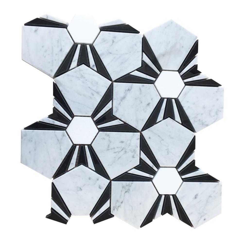 Factory Promotional Fda Whiskey Rocks - Beautiful polished white with black marble mosaic tile waterjet – Shunstone