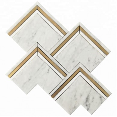 Factory Price Logo Ice Cubes -
 Brass and Bianco Carrara Marble Waterjet Mosaic Tiles Mosaic – Shunstone