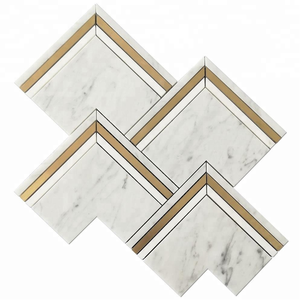 Factory Price Logo Ice Cubes - Brass and Bianco Carrara Marble Waterjet Mosaic Tiles Mosaic – Shunstone