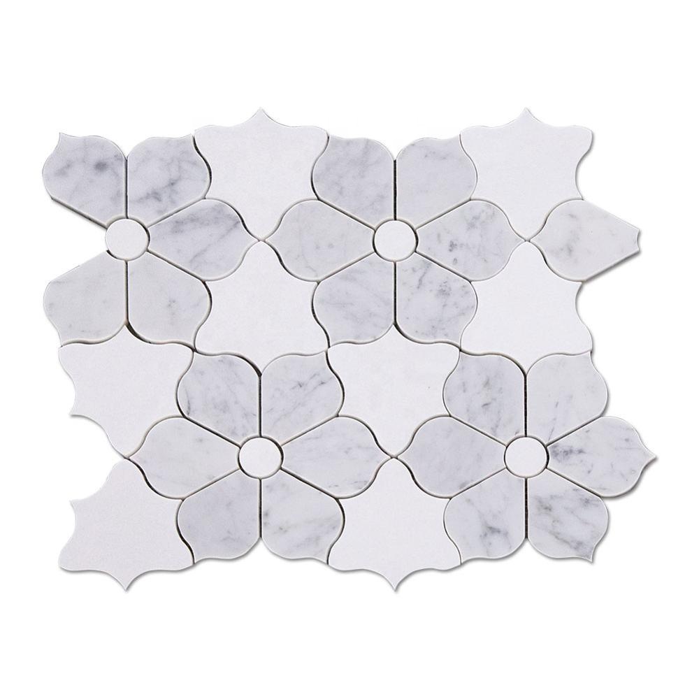 OEM Manufacturer Square Glass Cup - Carrara Mixed White Thassos Waterjet Art Flower Marble Mosaic Tile  – Shunstone