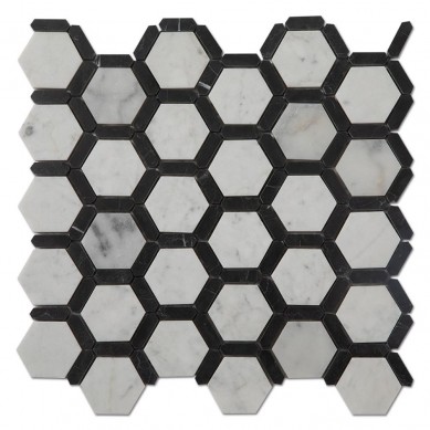 Factory Supply Skull Glass -
 Carrara Nero Marquine Black Mixed White Hexagon Marble Floor Mosaic Tile  – Shunstone