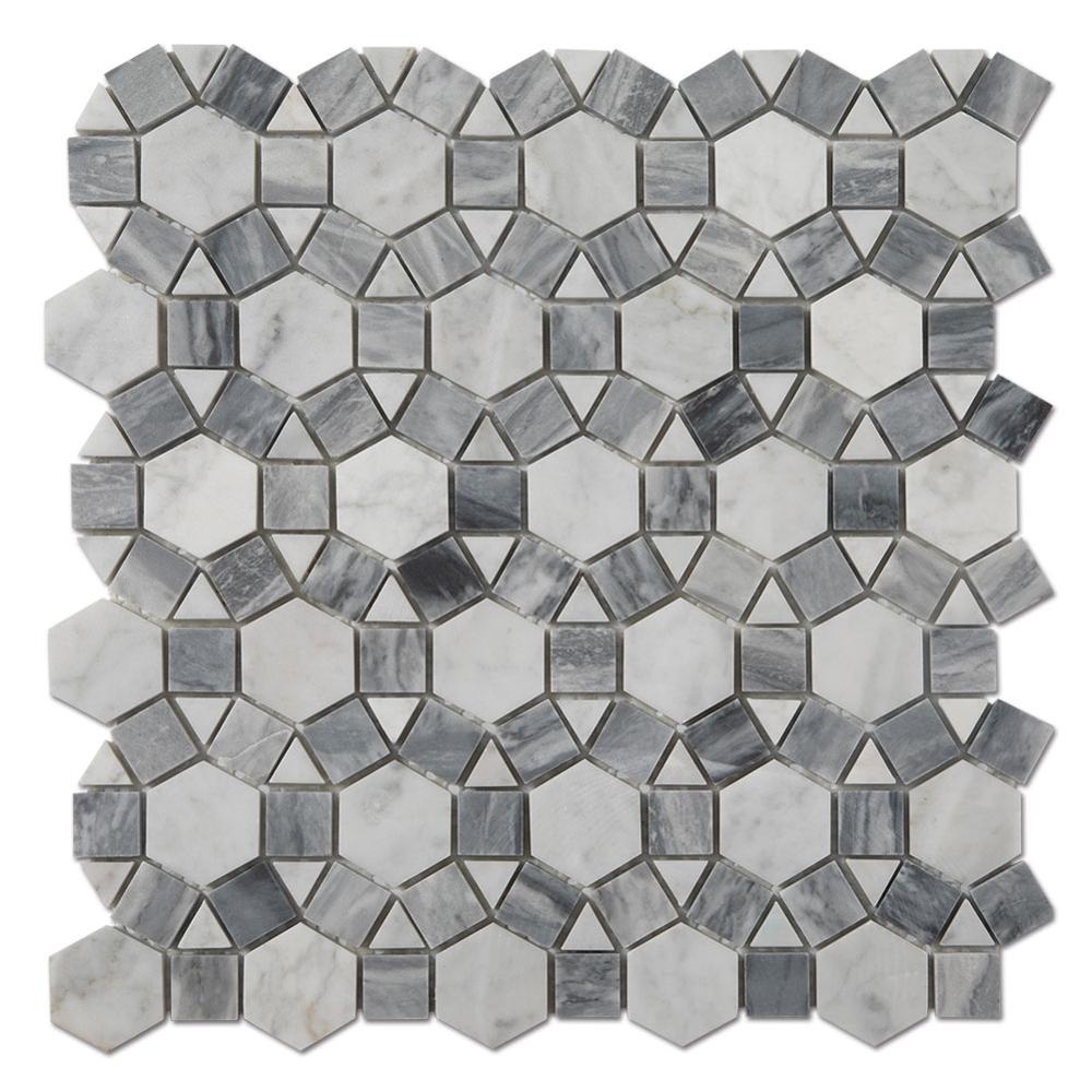 Good quality Granite Cooking Stone - Carrara White Mixed Grey Sunflower Mosaic Tile Pattern Mosaic Stone Marble  – Shunstone