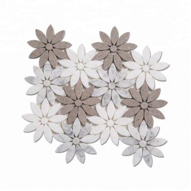Top Quality Marble Coasters -
 Flower Pattern White Carrara Waterjet Marble Mosaic for Kitchen Backsplash  – Shunstone