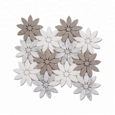 Excellent quality Granite Whiskey Stones - Flower Pattern White Carrara Waterjet Marble Mosaic for Kitchen Backsplash  – Shunstone