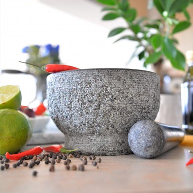 ShunSTONE Granite Mortar និង Pestle Natural Unpolished Dishwasher