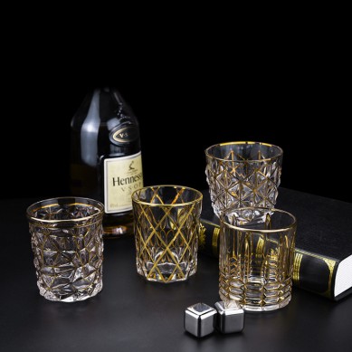 European Luxury Creative Hand-Painted Gold Rimmed Whisky Glasses Palace Style Gold Trim Engrave Whiskey Glass