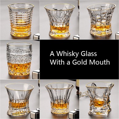 Luxury Lead Free Whiskey Wine Glass Gold Rim Custom Gold Trim Whiskey Tasting Glasses For Bar Party Home