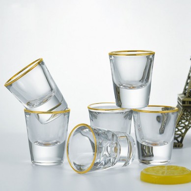 Wholesale Thick Bottom Shot Glass Crystal Gold Rim Whiskey Glasses Lead Free Glass Cup Thick Bottom