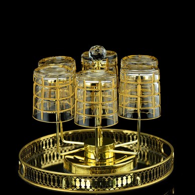 Handicrafts Custom Gold Painted Embossed Vintage Drinking Glassware Whiskey Glasses With Gold Rim