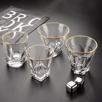 Premium Luxury Heavy Base Transparent Gold Rim Whiskey Tasting Glasses Liquor Drinking Whiskey Glass Cups