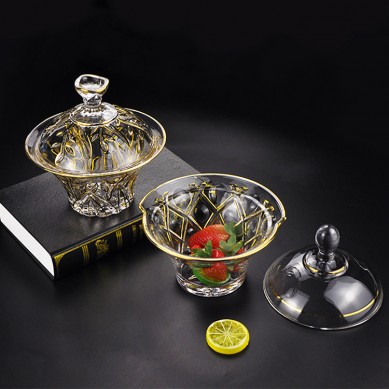 Wholesale Luxury Crystal Christmas Candy Bowl Sugar Storage Container Gold Rim Glass Sugar Bowl With Lid