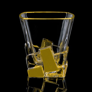 Unique High Quality Crystal Ice Cube Shaped 10oz Gold Rim Whikey Glasses For Drinking Bourbon Whisky Vodka