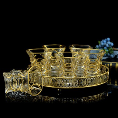 Handicrafts Custom Gold Painted Embossed Vintage Drinking Glassware Whiskey Glasses With Gold Rim
