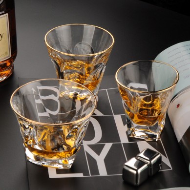 Premium Luxury Heavy Base Transparent Gold Rim Whiskey Tasting Glasses Liquor Drinking Whiskey Glass Cups