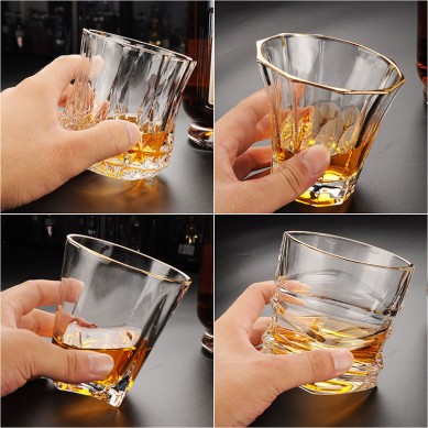 Creative Luxury Gold Painted Crystal Lead Free Drinking Whiskey Shot Glasses With Gold Rim For Home Party