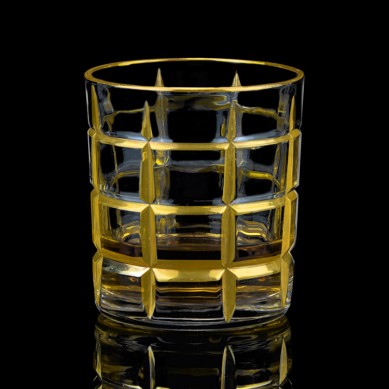 Handicrafts Custom Gold Painted Embossed Vintage Drinking Glassware Whiskey Glasses With Gold Rim