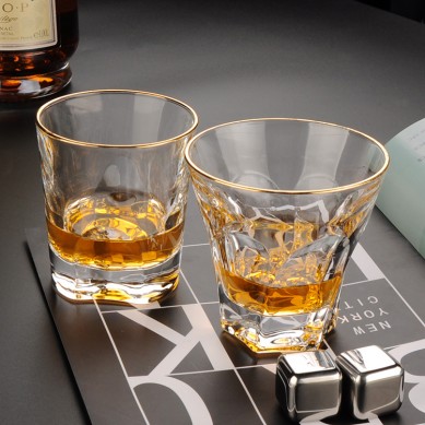 Premium Luxury Heavy Base Transparent Gold Rim Whiskey Tasting Glasses Liquor Drinking Whiskey Glass Cups