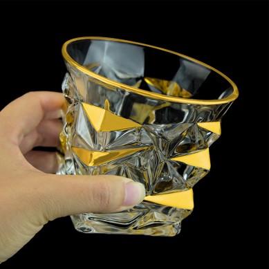 Luxury Creative Unique Customised Embossed Diamond Gold Rim Whiskey Glasses Drinking Water Glass