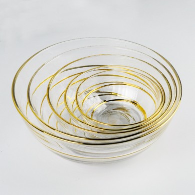 Nordic Crystal Round Glass Fruit Salad Bowl Modern Luxury Gold Rim Glass Salad Bowls For Wedding Party