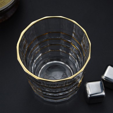 Creative Gold Rim Crystal Luxury High Quality Engrave Whiskey Drinking Shot Glass Round Drinking Glass Whiskey Cups