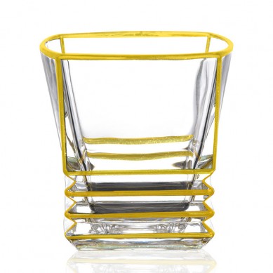 Modern Luxury Handicrafts Gold Painted Drinking Glasses Lead Free Heavy Base Gold Rim Whiskey Glasses