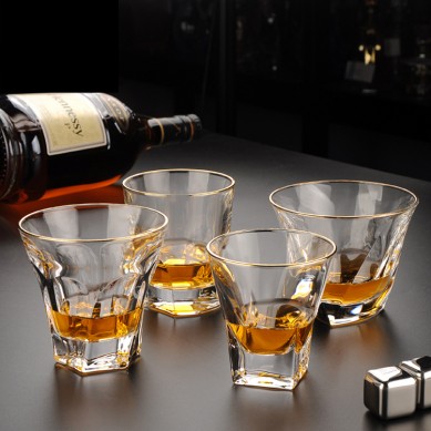 Premium Luxury Heavy Base Transparent Gold Rim Whiskey Tasting Glasses Liquor Drinking Whiskey Glass Cups