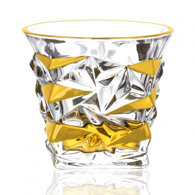 Luxury Creative Unique Customised Embossed Diamond Gold Rim Whiskey Glasses Drinking Water Glass