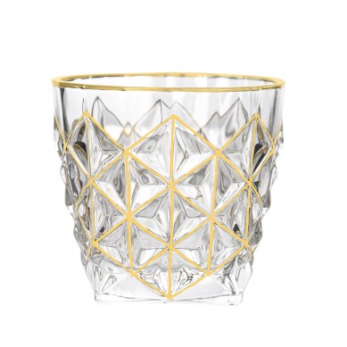 Customised Handicrafts Classic Bar Nordic Crystal Embossed Glassware Whiskey Glass With Gold Rim