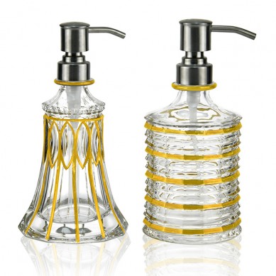 Luxury Clear Empty Glass Lotion Bottle With Pump Hand-Painted Gold Rim Hand Sanitizer Bottle 300Ml Body Wash Bottle