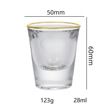 Wholesale Thick Bottom Shot Glass Crystal Gold Rim Whiskey Glasses Lead Free Glass Cup Thick Bottom