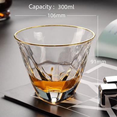 Premium Luxury Heavy Base Transparent Gold Rim Whiskey Tasting Glasses Liquor Drinking Whiskey Glass Cups