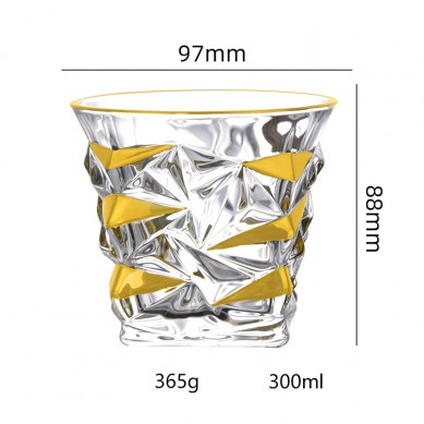 Luxury Creative Unique Customised Embossed Diamond Gold Rim Whiskey Glasses Drinking Water Glass