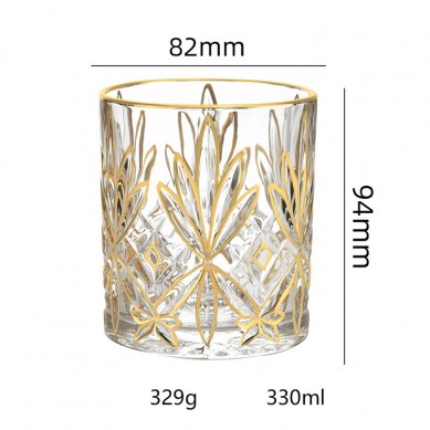 Customised Handicrafts Classic Bar Nordic Crystal Embossed Glassware Whiskey Glass With Gold Rim