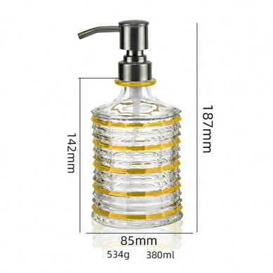 Luxury Clear Empty Glass Lotion Bottle With Pump Hand-Painted Gold Rim Hand Sanitizer Bottle 300Ml Body Wash Bottle