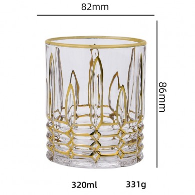 European Luxury Creative Hand-Painted Gold Rimmed Whisky Glasses Palace Style Gold Trim Engrave Whiskey Glass