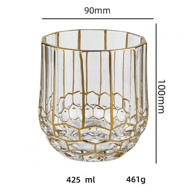 Creative Gold Rim Crystal Luxury High Quality Engrave Whiskey Drinking Shot Glass Round Drinking Glass Whiskey Cups