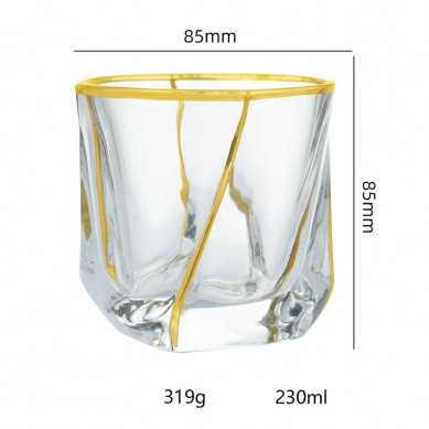 Crystal Elegant Twist Gold Rimmed Drinking Wine Glasses Drinking Whiskey Glasses With Gold Rim