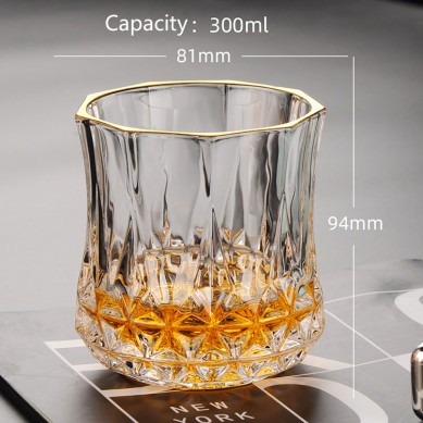 Creative Luxury Gold Painted Crystal Lead Free Drinking Whiskey Shot Glasses With Gold Rim For Home Party