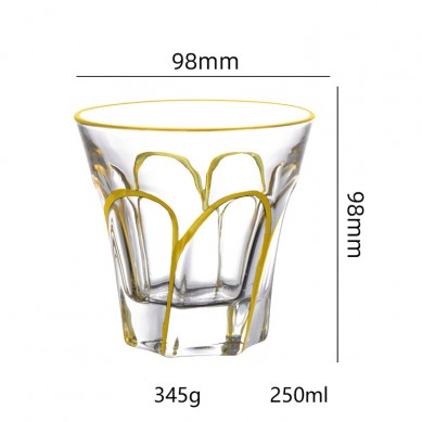 Modern Luxury Handicrafts Gold Painted Drinking Glasses Lead Free Heavy Base Gold Rim Whiskey Glasses