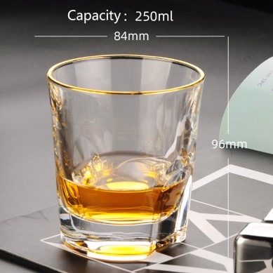 Premium Luxury Heavy Base Transparent Gold Rim Whiskey Tasting Glasses Liquor Drinking Whiskey Glass Cups