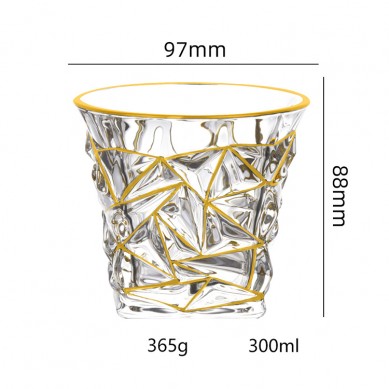 Luxury Creative Unique Customised Embossed Diamond Gold Rim Whiskey Glasses Drinking Water Glass