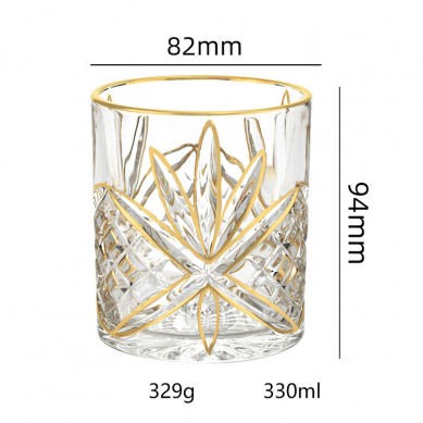 Customised Handicrafts Classic Bar Nordic Crystal Embossed Glassware Whiskey Glass With Gold Rim