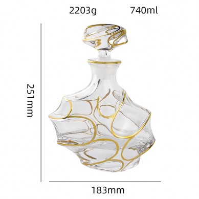 New Design Personalized Gold Rim Whiskey Decanter Luxury Glass Wine Bottle With Gold Rimmed For Home Party