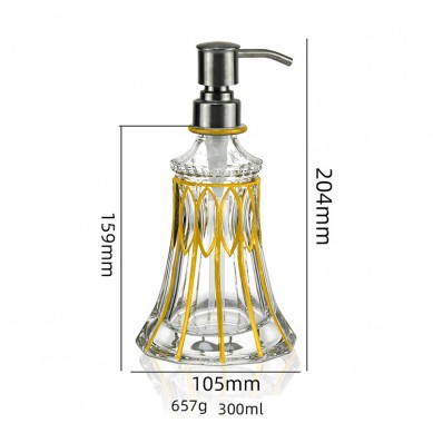 Luxury Clear Empty Glass Lotion Bottle With Pump Hand-Painted Gold Rim Hand Sanitizer Bottle 300Ml Body Wash Bottle
