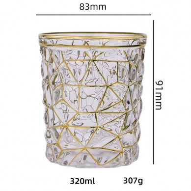 European Luxury Creative Hand-Painted Gold Rimmed Whisky Glasses Palace Style Gold Trim Engrave Whiskey Glass