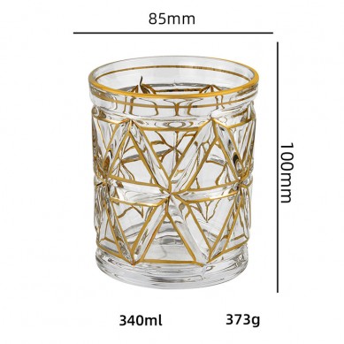 Creative Gold Rim Crystal Luxury High Quality Engrave Whiskey Drinking Shot Glass Round Drinking Glass Whiskey Cups