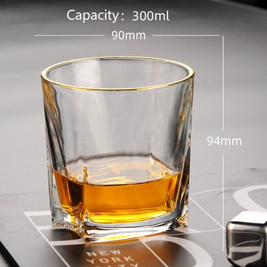 Creative Luxury Gold Painted Crystal Lead Free Drinking Whiskey Shot Glasses With Gold Rim For Home Party